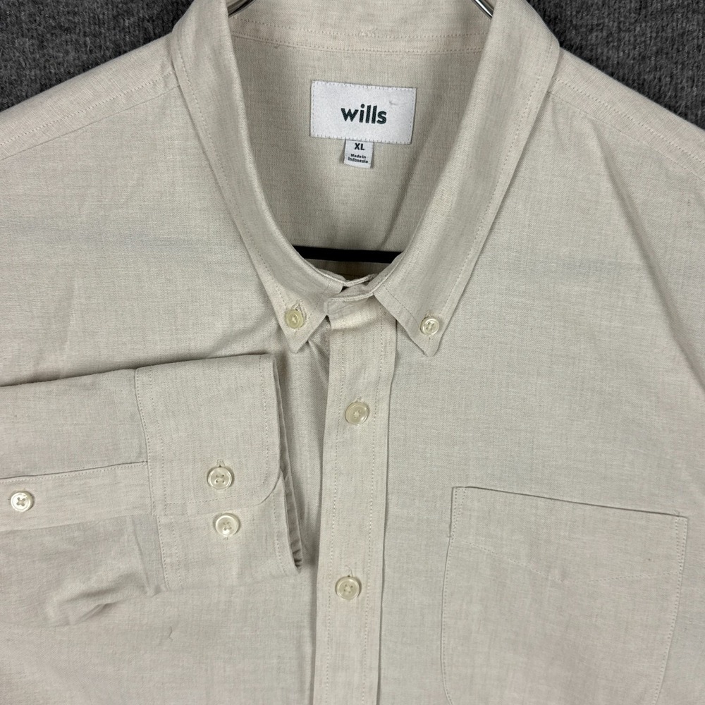 Wills Shirt Mens XL Natural Beige Linen Blend Wrinkle Free Long Sleeve Button‎
